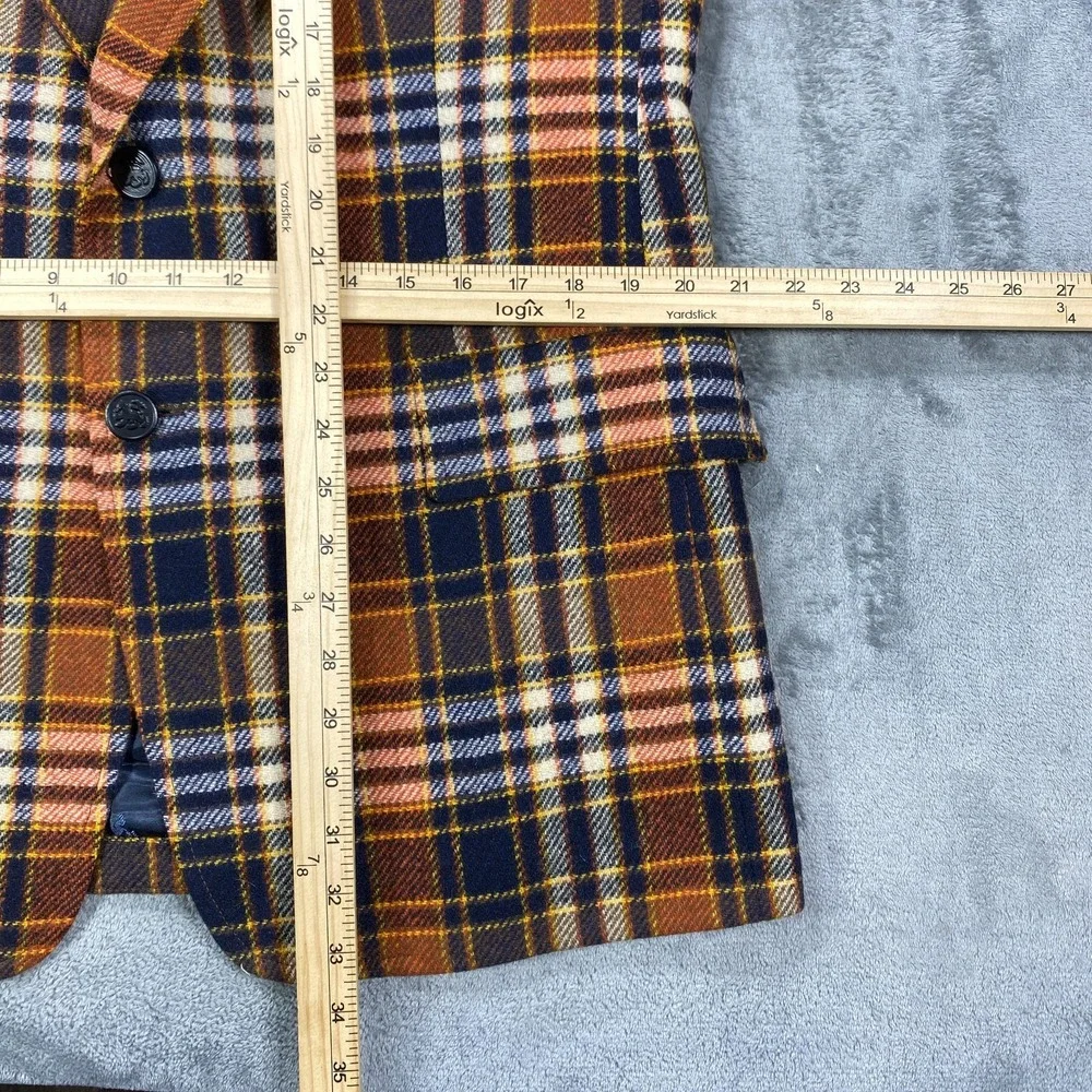 Vintage Austin Reed Blazer Sport Coat Jacket Mens 42L Orange Blue Plaid 60s 70s